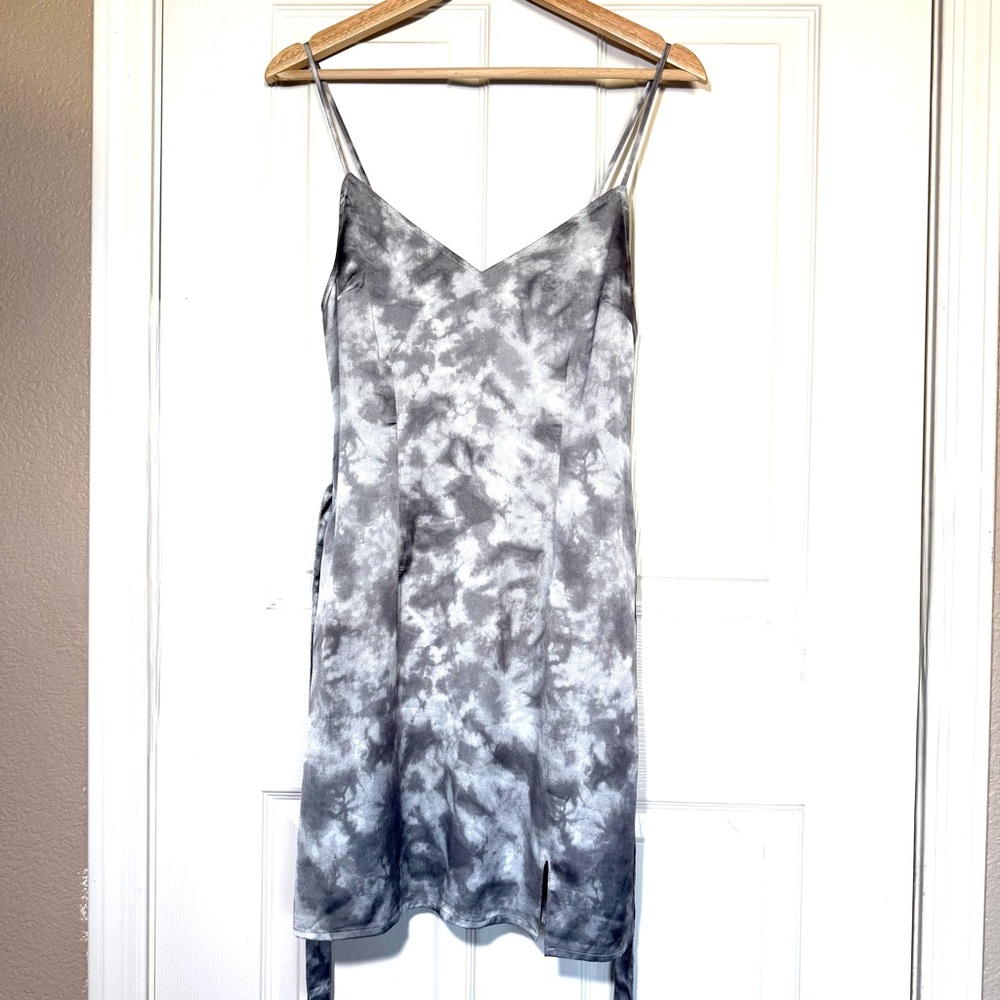 Abercrombie & Fitch Gray Tie Dye Slip Dress Waist Belt Lined Mini Y2K Sz S Fairy
